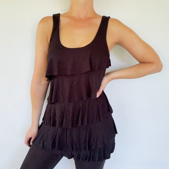 Express Tops - Express black tiered ruffle sleeveless modal stretch long tunic tank size small